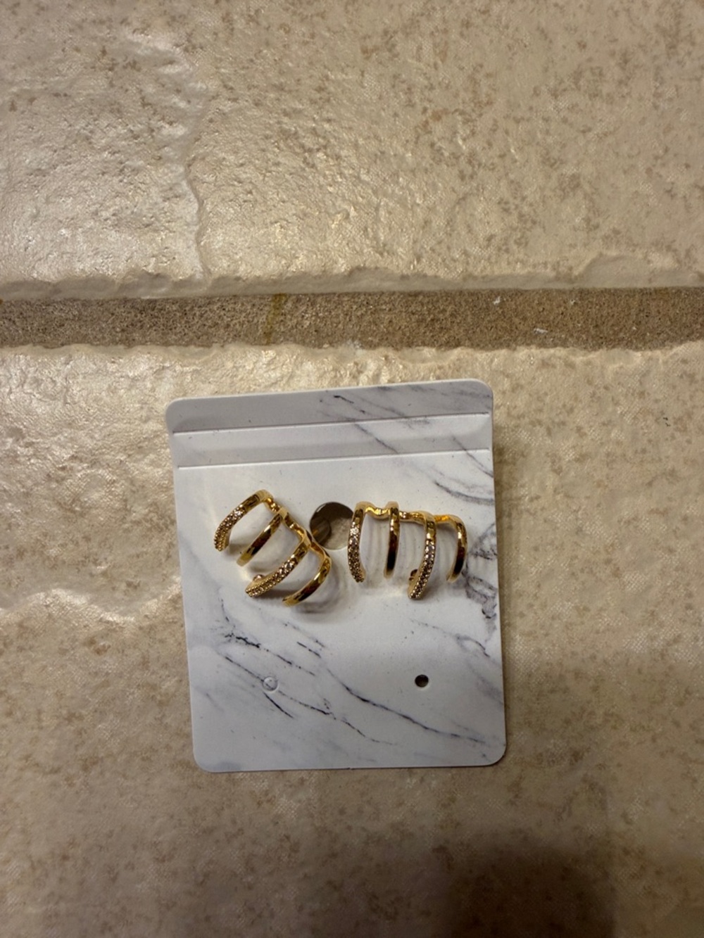 Gold-tone Triple Band Crystal Ear Cuffs - Unbranded